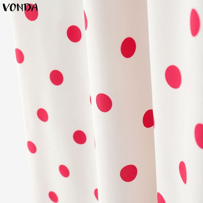 VONDA Polka Dot Bohemian Long Skirts Women Oversize Casual Elastic Waist Jupes Faldas Saia 2025 Autumn Maxi Skirt Plus Size 5XL