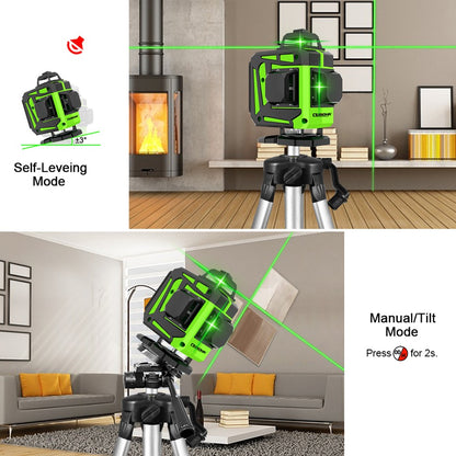 Nível a Laser Clubiona 16/12 Linhas linha verde Autonivelante 360 Horizontal e Vertical Nível a Laser de Feixe Verde Super Potente