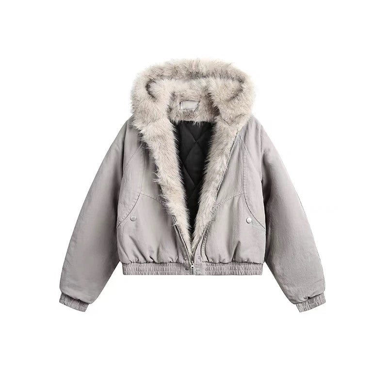 High Street Trendy Y2K Streetwear Parkas Punk Harajuku Retro Fur Collar Bomber Jacket Men Hip-hop Loose Casual Warm Coat Women