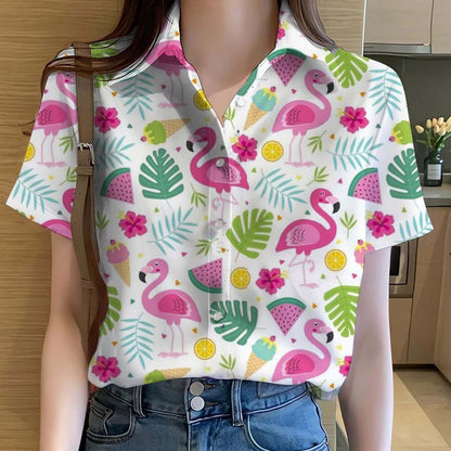 Womens Shirts  Cartoon Animal flamingo 3D Printed Casual Hawaiian Short Sleeve Button Beach Shirt Summer y2k Women's Clothes