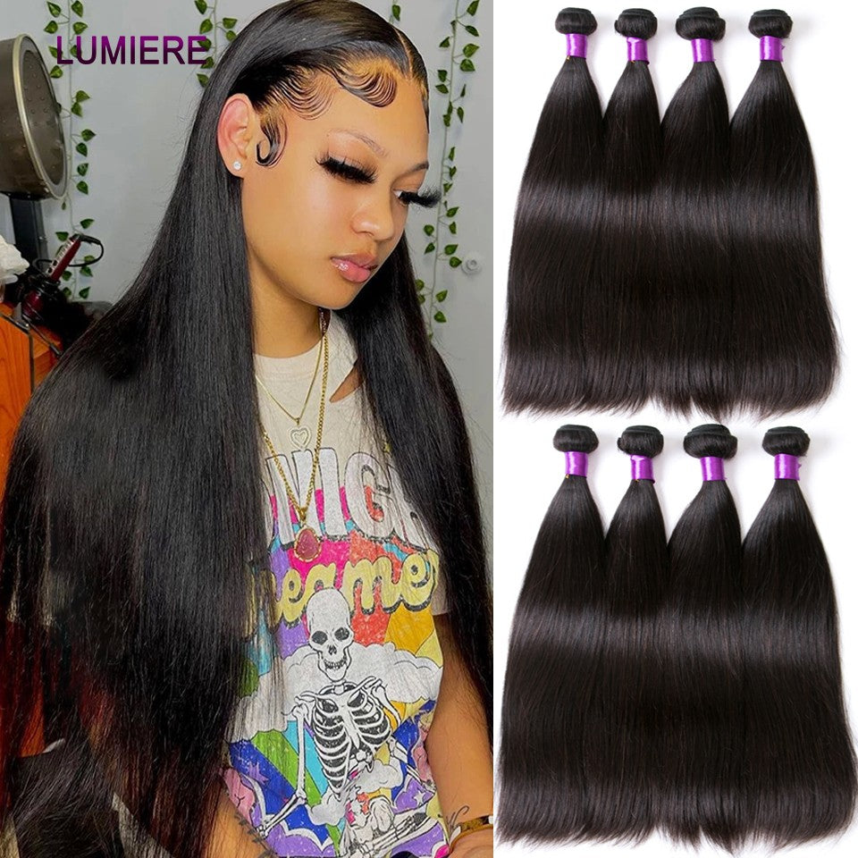Cabelo Humano Liso Extenso de 8 a 40 polegadas, Pacotes de 1/3/4 peças, Cabelo Brasileiro para Mega Hair, Cabelo Humano Cru, Pacotes em Oferta, Extensões de Cabelo Virgem Lumiere