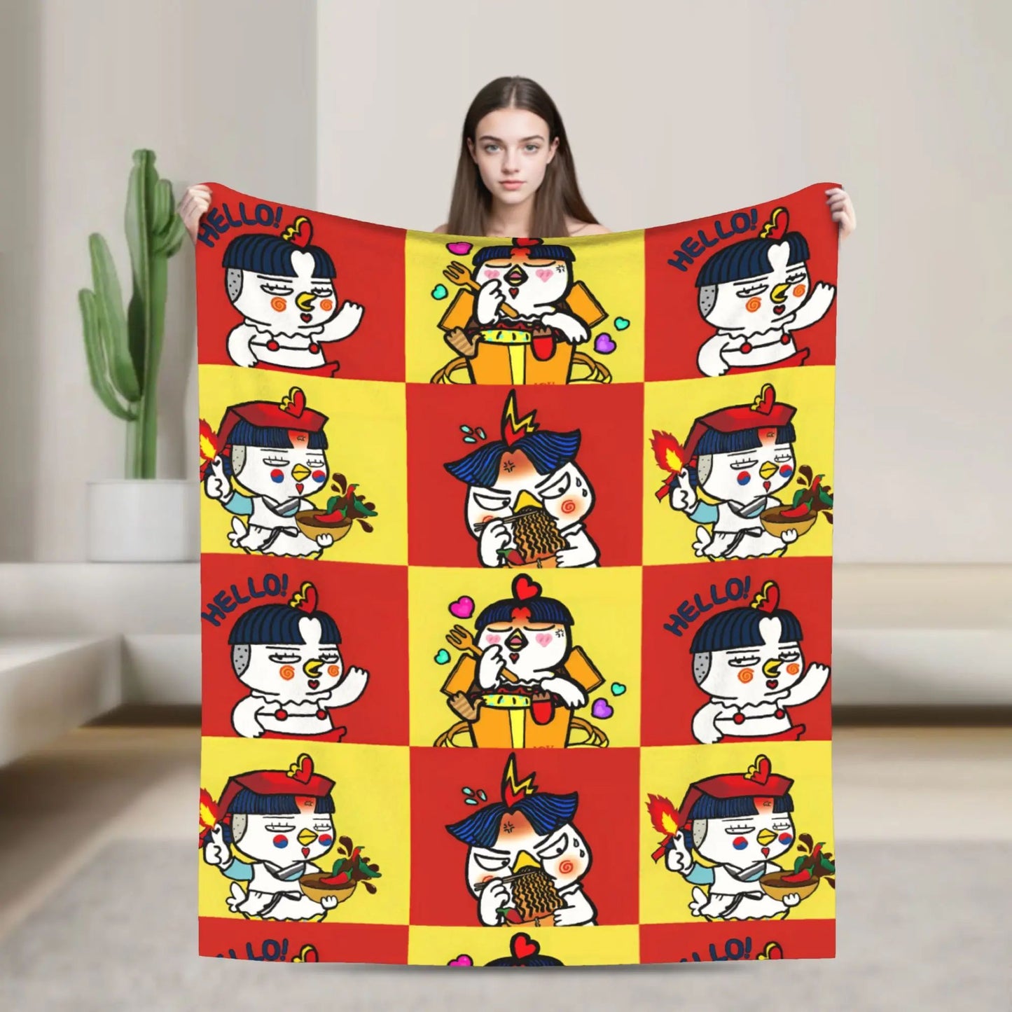 Spicy Chicken Noodle Hot Buldak Blanket Soft Warm Throw for Living Room Travel Office Flannel Bedding Quality Bedspread Design