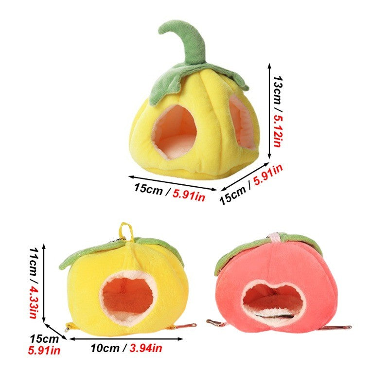 Ninho de hamster em formato de fruta, 1 peça, cama suspensa quente de inverno outono, saco de dormir para pequenos animais de estimação, planador de açúcar, pássaro, hamster-dourado