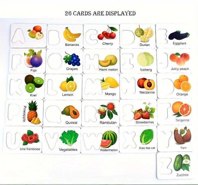 Montessori, Wooden Alphabet Cards, Children's Early Education Fruit Cognitive Cards, Kindergarten Enlightenment Puzzle Block Toy