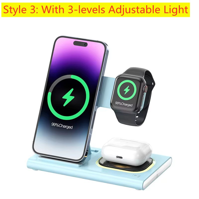 Base Carregadora Sem Fio Rápida 300W Dobrável para iPhone 16 15 14 13 12 Pro Max Apple Watch Airpods