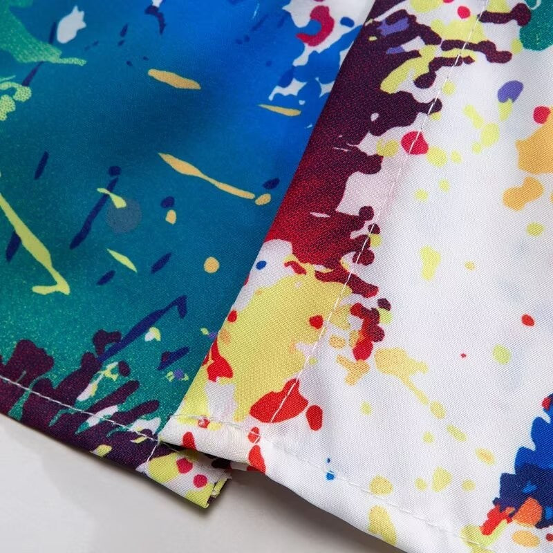 Y2K Men Oversize Street Fashion Summer Daily Shirt Hawaiian Splash-ink Print Casual Loose Short Sleeve Beach Shirts For Man Tops