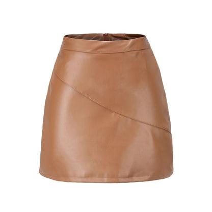 Spring and Summer New PU Leather Skirt Women's Black Elastic Women Slim Sexy Leather Skirts Brown Gray S-XXXL