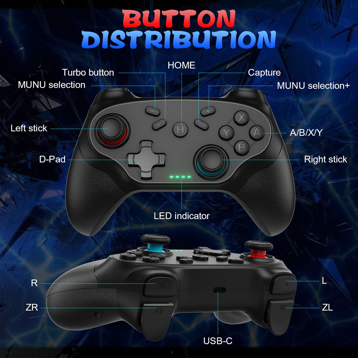 Gamepads For Nintendo Switch/Pro/OLED/PC Console Control Wireless Blue-tooth Vibration Turbo Game Joystick Controller