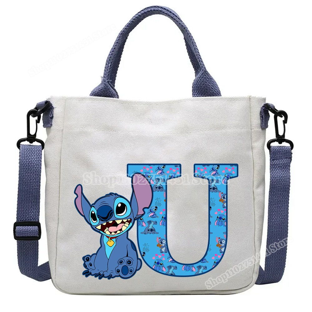 Disney Stitch Letter A-Z Print Shoulder Bags Cute Anime Action Figure Stich Purses Handbags Women Sling Messenger Bag Gift