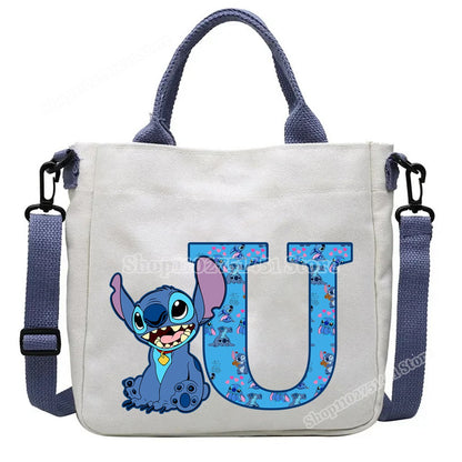 Disney Stitch Letter A-Z Print Shoulder Bags Cute Anime Action Figure Stich Purses Handbags Women Sling Messenger Bag Gift