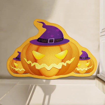 Trendy Crystal Velvet Halloween Door Mat Ghost Pumpkin Absorbent Floor Mat Wear-resistant Non-slip Ghost Rug for Halloween