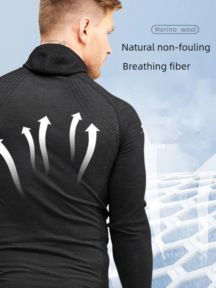 Outdoor men's and women's ski base set Merino wool thermal underwear multi-functional compression clothes running training cloth