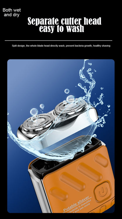 Mini Shaver On-The-Go, Portable Electric Shaver for Men, Dry Shave, USB-C?IPX7 Waterproof Easy Cleaning, Battery Indicator