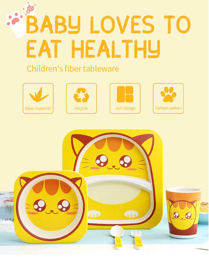 Baby Natural Bamboo Fiber Tableware Bowl Baby Feeding Plate Children Cute Cartoon Bowl Set