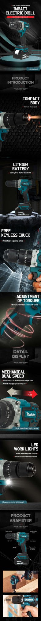 Furadeira Parafusadeira a Bateria 18V DDF487 Makita, Motor Brushless, Ferramenta Elétrica Adequada para Bateria 18V
