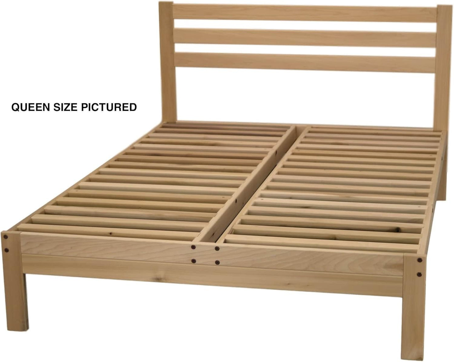 Cama Plataforma Lexington - Estrutura de Cama de Casal - Estrutura de Cama de Madeira Crua - Natural, Cama Minimalista com Cabeceira Ripado - E