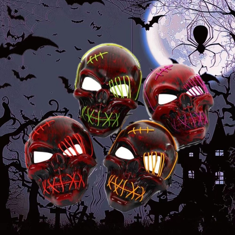 Gothic Halloween Skull Glowing Mask PP Cold Light Full Face Mask Headwear Eye Mask Costume Props Show