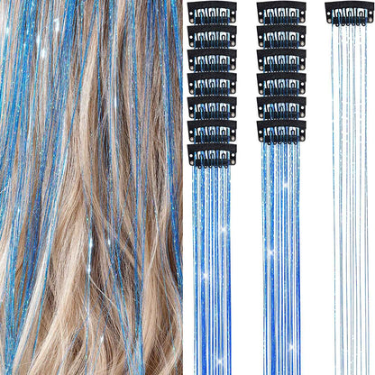 6 peças de extensões de cabelo brilhantes de 50 cm, extensões de cabelo sintéticas, presilhas de cabelo para trançar, chapéus femininos