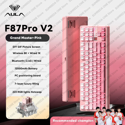 AULA F87 Pro V2 Wireless Gaming Mechanical Keyboard F87Pro V2 Bluetooth 2.4G Wired RGB Hotswap 8K Return 12000mAh Gamer Keyboard