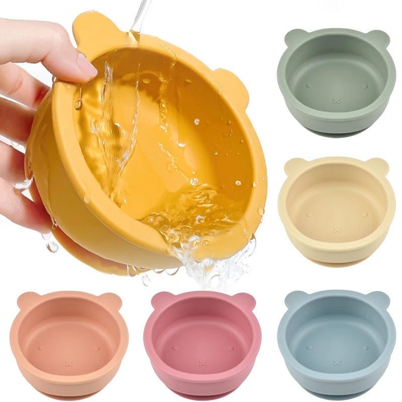 BPA Free Baby Silicone Feeding Bowl Cartoon Dishes For Kids Suction cup Anti-Drop Non-Slip Dinnerware Autonomous eating training