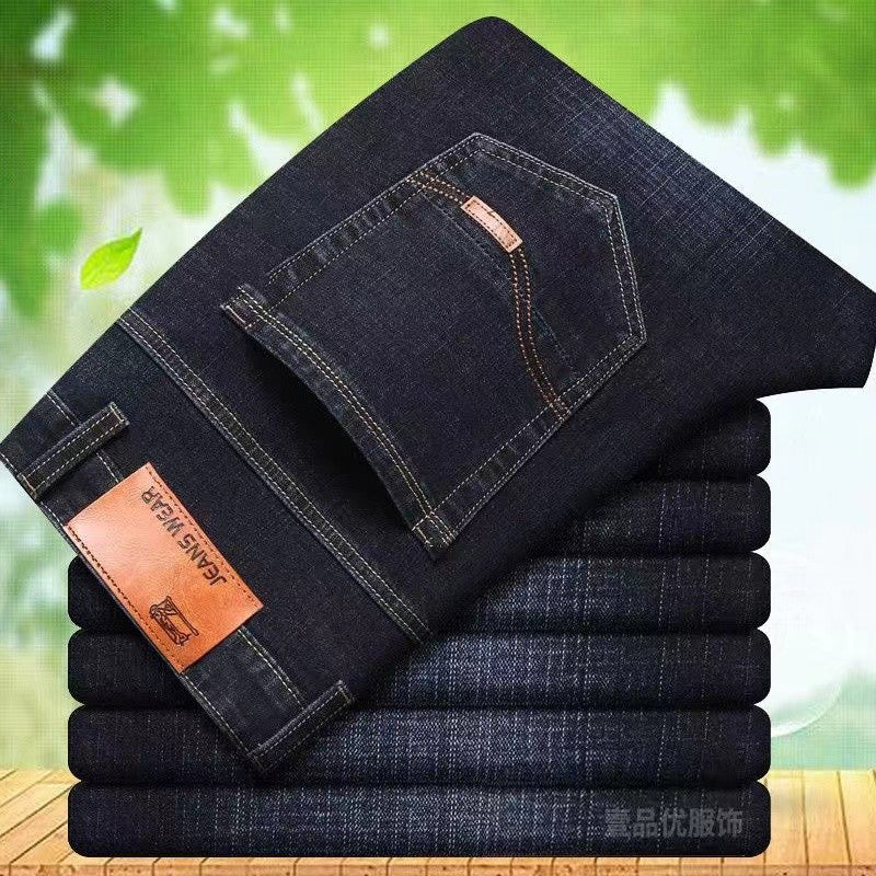 Men Fashion Straight Jeans Men 2025 New Stretch Slim Fit Pants Comfortable Soft Business Denim Trousers Male Brand Clothing