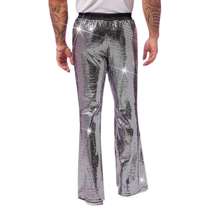 2025 Verão Novas Calças Masculinas de Luxo Casuais Moda Cantor Bar KTV Performance de Palco Solta Respirável Calças Prateadas