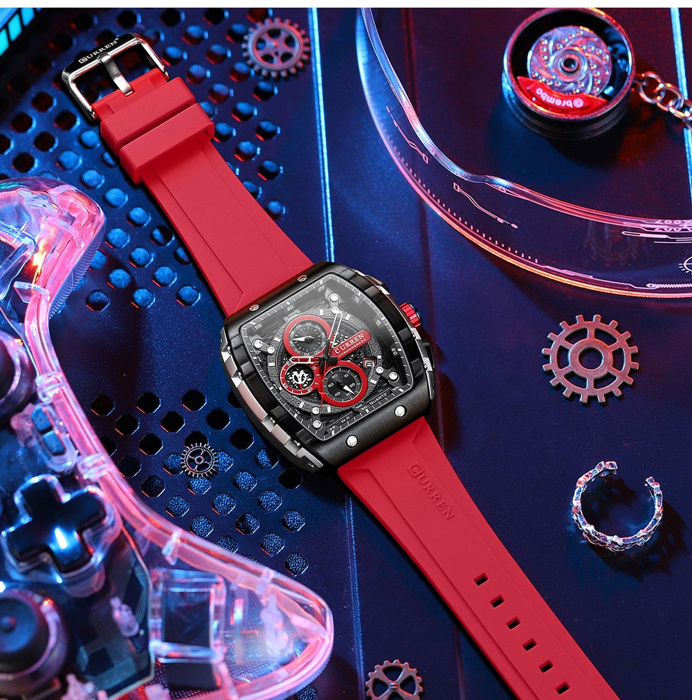CURREN Fashion men watch brand unique square design luxury quartz sports tape watches men waterproof