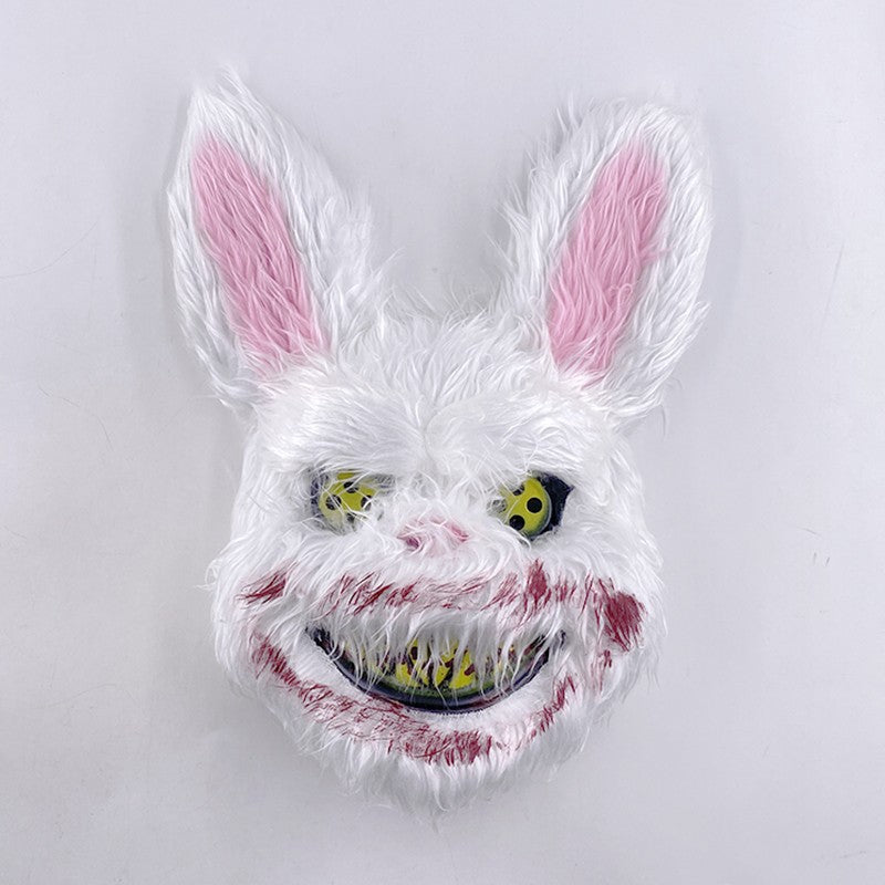 LED Bloody Rabbit Mask Glowing Killer Black Bear Mask Halloween Dance Party Cosplay Costume Props Assassinated Plush Rabbit Mask