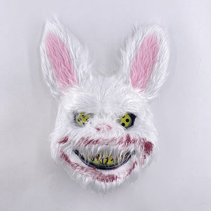 LED Bloody Rabbit Mask Glowing Killer Black Bear Mask Halloween Dance Party Cosplay Costume Props Assassinated Plush Rabbit Mask