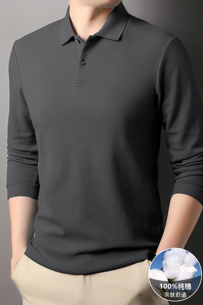 Durable 100% Cotton Men Polo Shirt,Autumn Leisure Long Sleeve, Breathable Lapels T-shirt, 16 Colors, Perfect for Golf and Sports