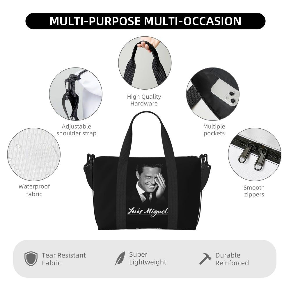 El Sol De Mexico Luis Miguel Beach Travel Bag Large Capacity Tote Bags for Gym Sport Women Shopping Duffle Shoulder Bag