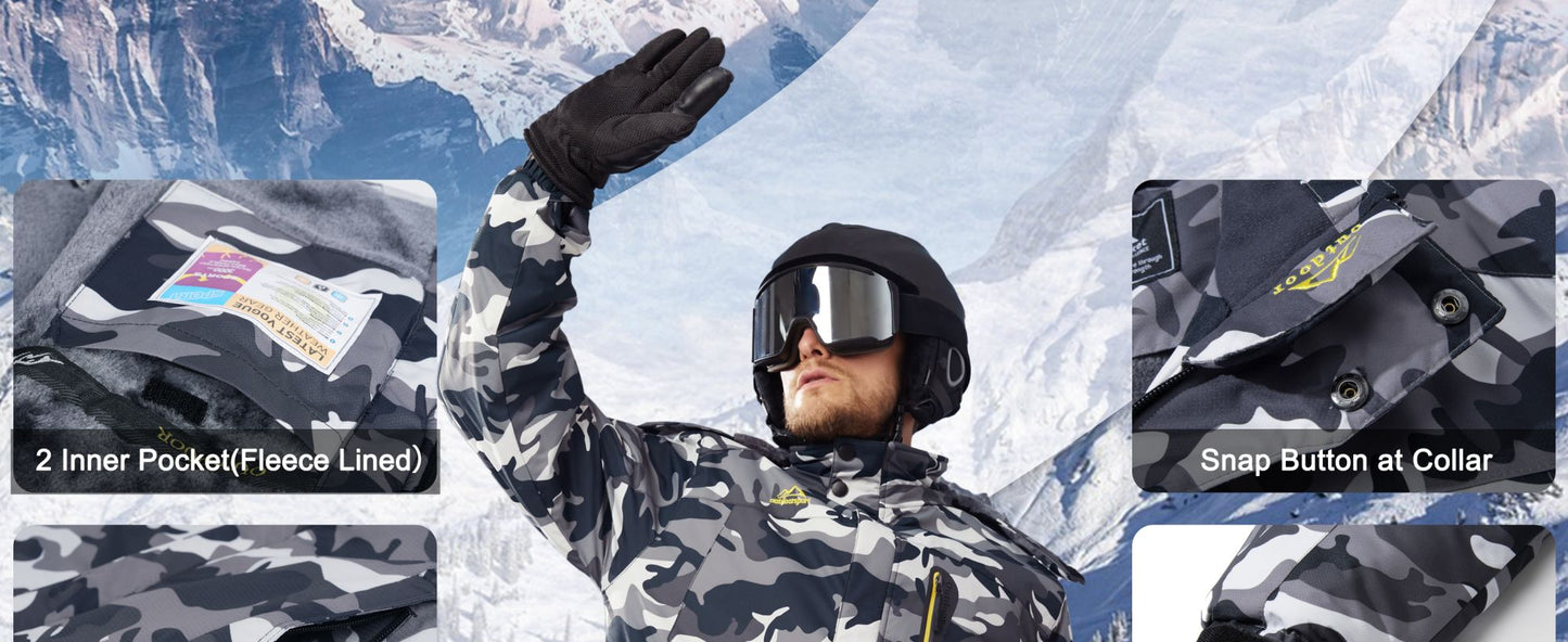 Jaqueta Masculina Impermeável TACVASEN de Inverno Pesada Forrada com Lã, Jaquetas de Esqui e Snowboard, Casacos Corta-Vento com Capuz Removível