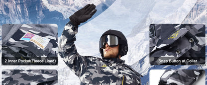 Jaqueta Masculina Impermeável TACVASEN de Inverno Pesada Forrada com Lã, Jaquetas de Esqui e Snowboard, Casacos Corta-Vento com Capuz Removível