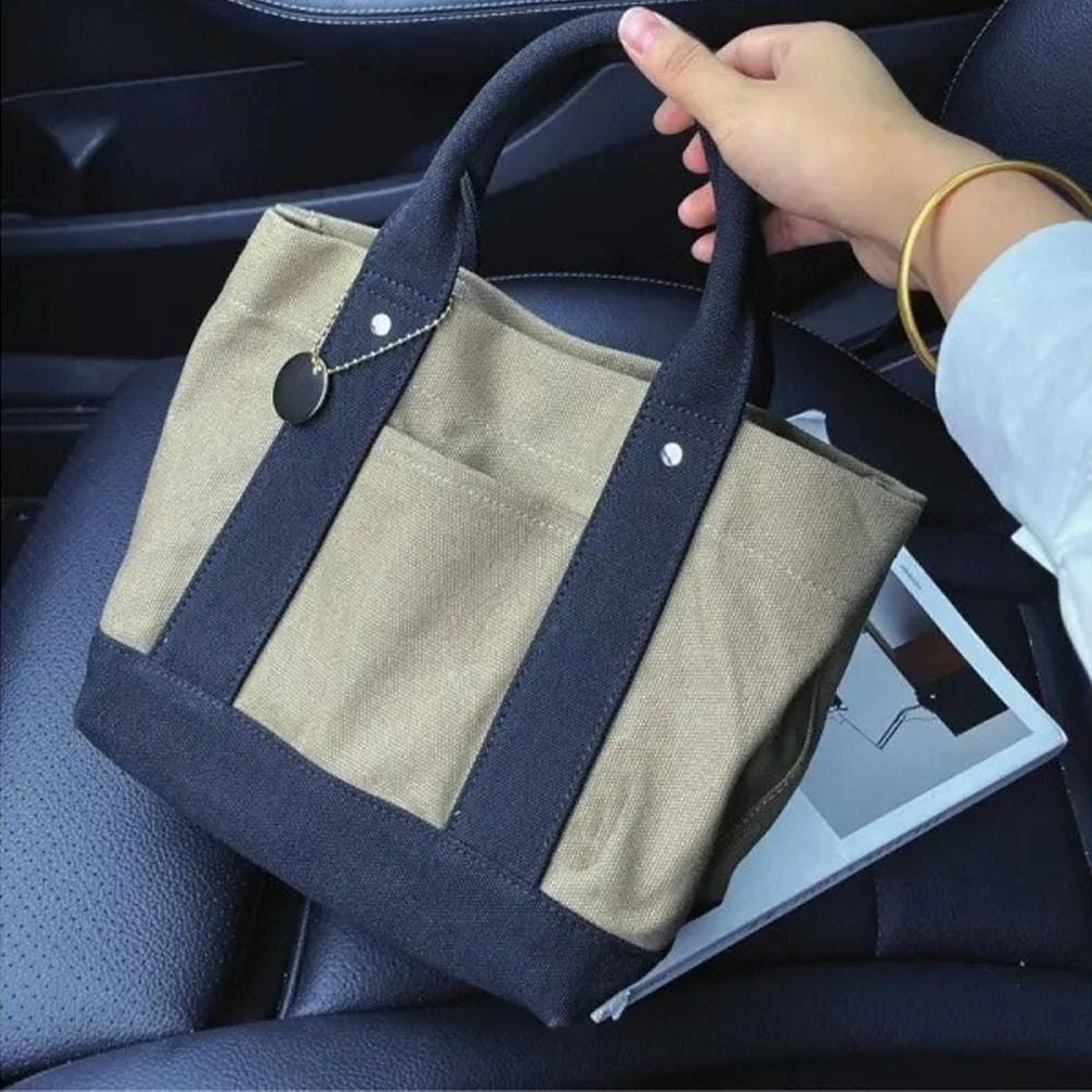 Lady Canvas Tote Bag Handbag Creative Large Capacity Multi Compartment Carrying Bag Student Book Pocket Travel Bag Grocery Bag