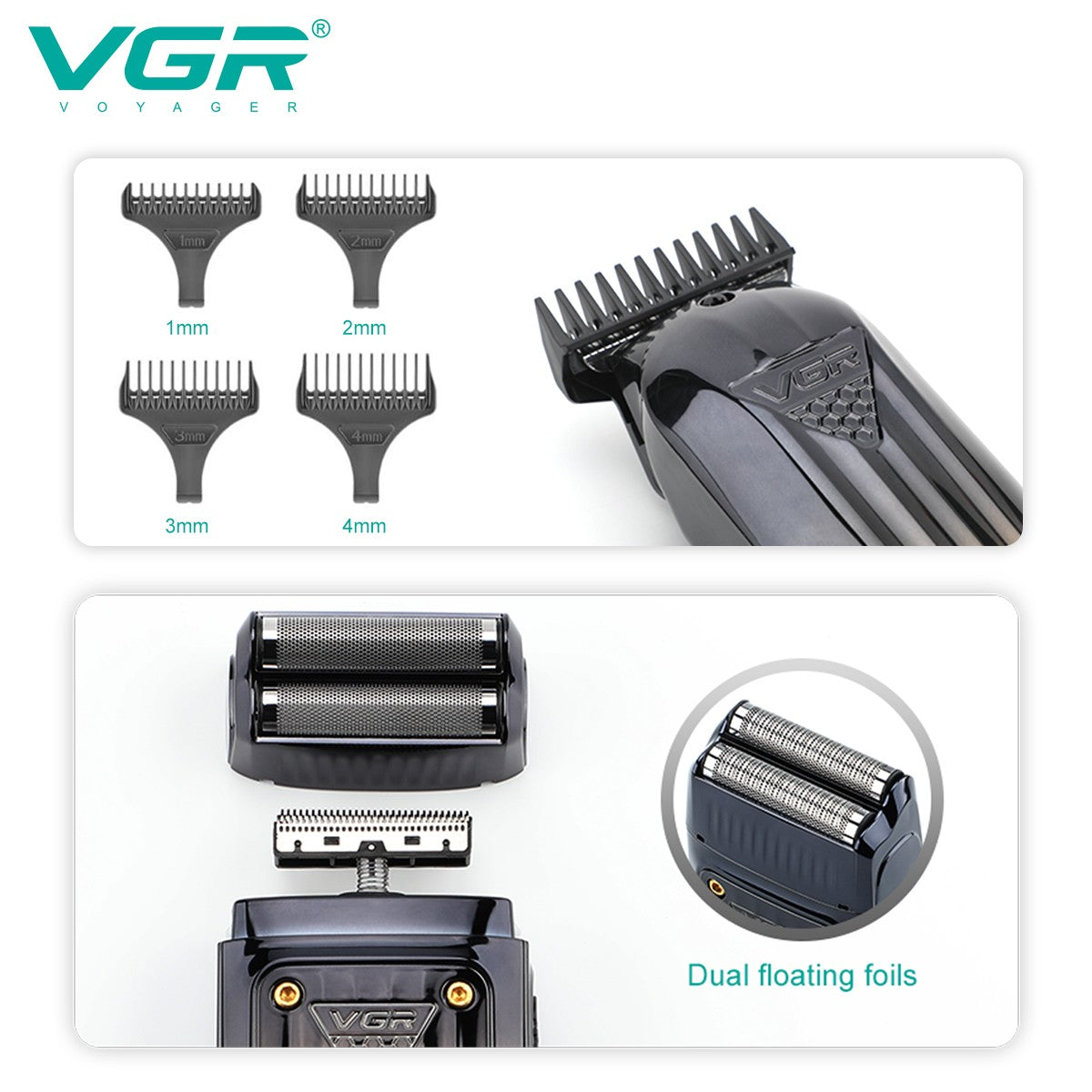 VGR 644 gradient hair cutting combination electric shaver rechargeable professional men's hair clipper carving electric pusher