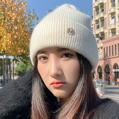 Chapéu de Inverno Feminino Outono Inverno, Gorro de Malha Grosso Versátil, Chapéu de Inverno Quente à Prova de Vento de Cor Sólida para Mulheres, Boné Casual para Atividades ao Ar Livre