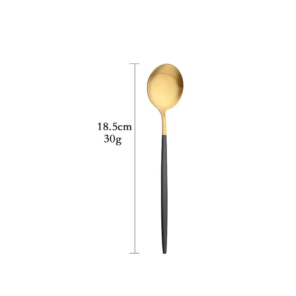 Talheres de Aço Inoxidável Preto Dourado Kit de Talheres Faca de Jantar Colher de Café Garfo Garfo de Salada Colher Faqueiro