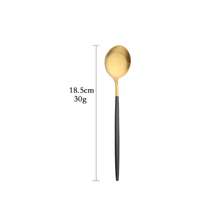 Talheres de Aço Inoxidável Preto Dourado Kit de Talheres Faca de Jantar Colher de Café Garfo Garfo de Salada Colher Faqueiro