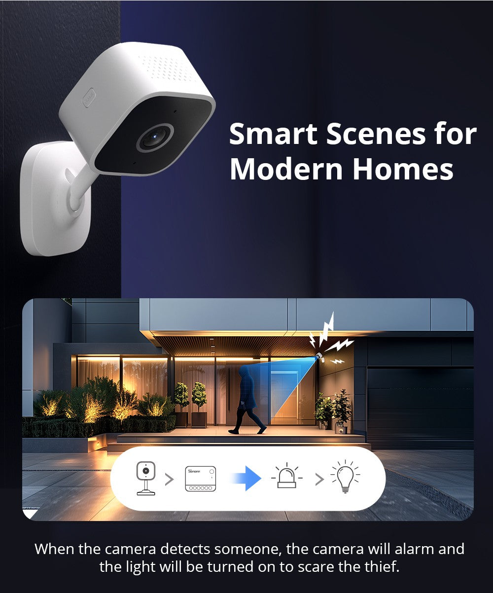 Câmera de Segurança Inteligente WiFi SONOFF CAM Slim Gen2 1080P HD Detecção de Movimento Áudio Bidirecional Visão Noturna Suporte Alexa Google