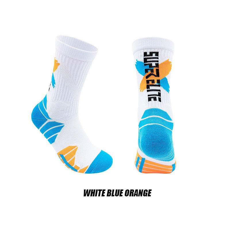 1 Pair High Tube Professional Practical Sport Socks Men's Towel Bottom Thickened Shock Absorbing Contrast Color Elite Socks