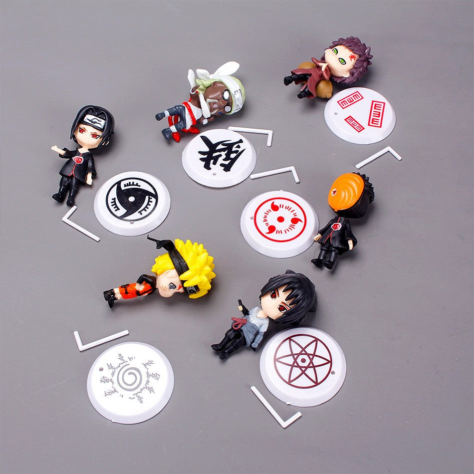 6 Unidades/Lote Versão Q NARUTO Sasuke Gaara Uchiha Madara Boneco 7-8cm 2 Estilos Base de Personalidade Mini Estatuetas Decoração Boneca Presentes