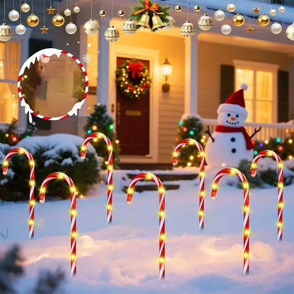 1 set of 5-in-1 outdoor solar powered Christmas cane lights, suitable for decorating Christmas, gardens, and Christmas trees