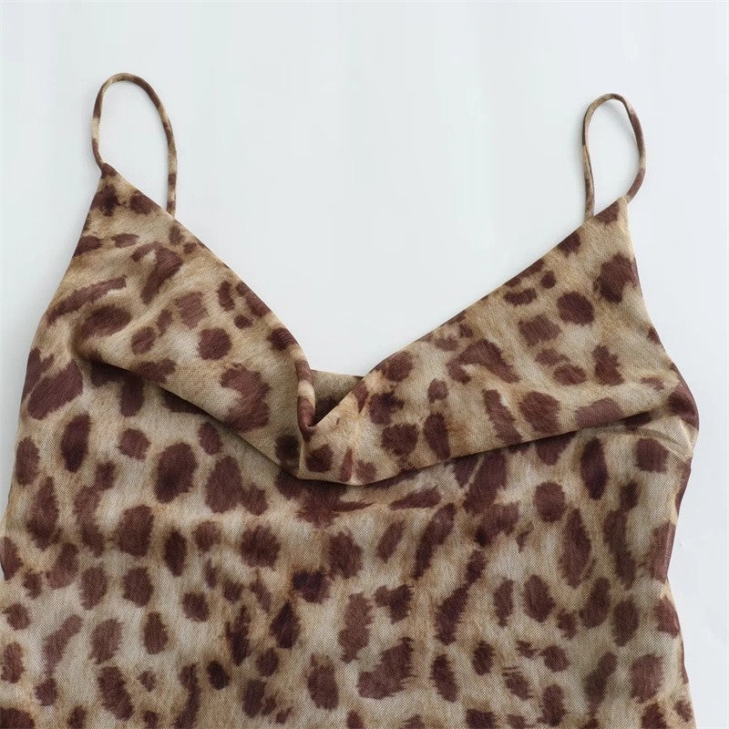 MUJER Leopard Print Long Dress Women Tulle Backless Slip Dress Woman Summer Sexy