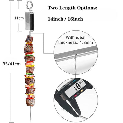 Stainless Steel BBQ Skewers – Flat Metal Kebob Sticks for Grilling Meat Vegetables, with Quick Release Metal Sliding Handle