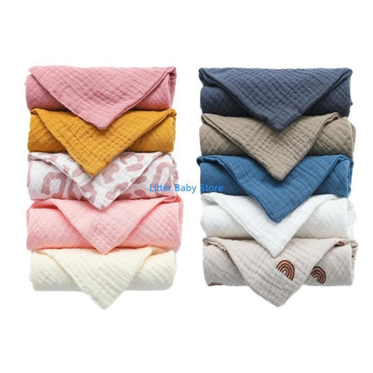 N80C 10Pcs Baby Square Towels Infants Wash Hand Face Towel Handkerchief Feeding Bib Burp Cloth Soft Crepe Muslin Saliva Towel