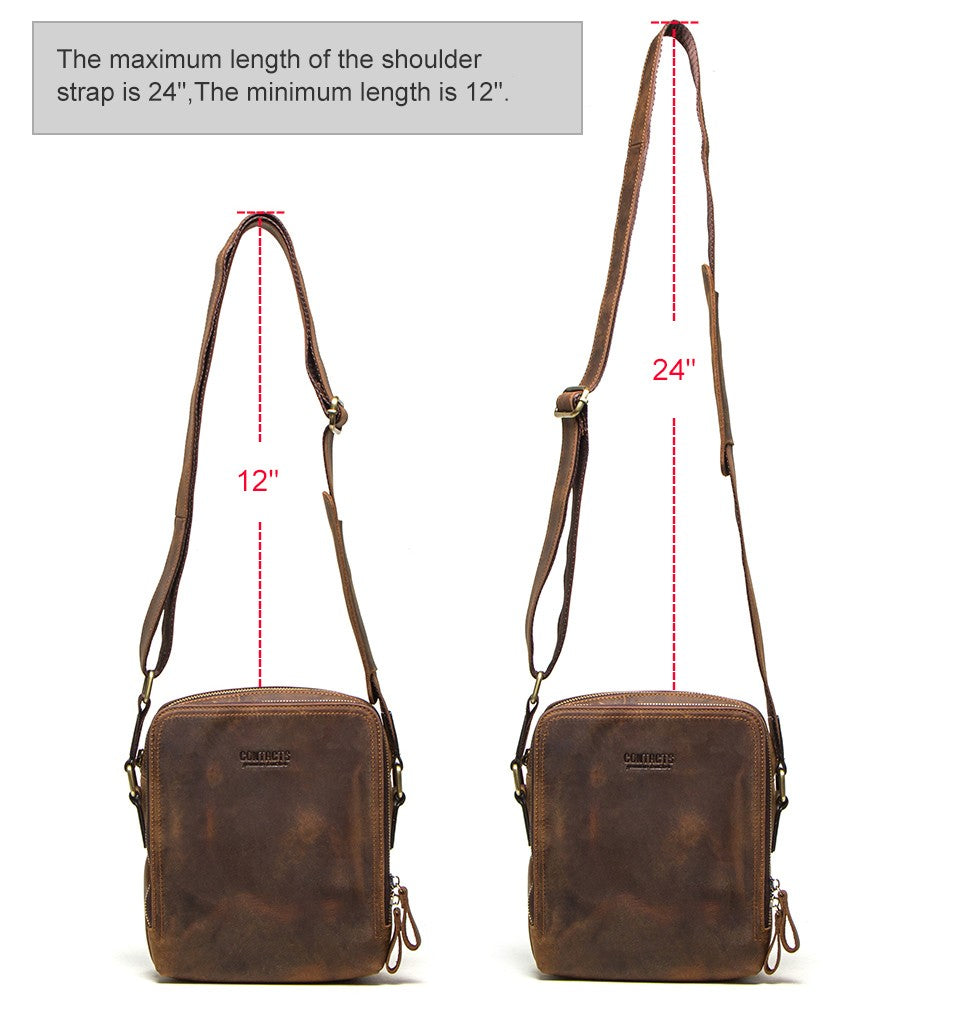 CONTACT'S Genuine Leather Men's Messenger Bag Vintage Sling Shoulder Bags for 7.9" iPad Mini High Quality Male Crossbody Bag Men