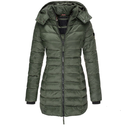 Winter Jackets for Women Zipper Hooded Cotton Padded Jackets Long Sleeve Warm Coat Slim Parka Female Portable Outwear