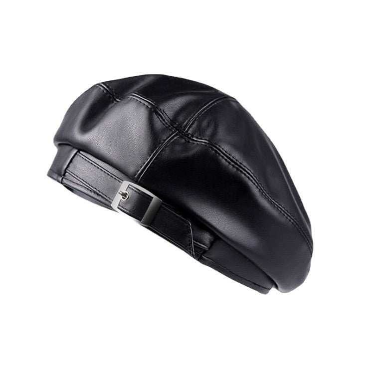 Fashion Girl Leather Beret Beanie Hat Cap Women Plain Beret Hats Solid Color Elegant Lady Artist Caps Belt Beanies
