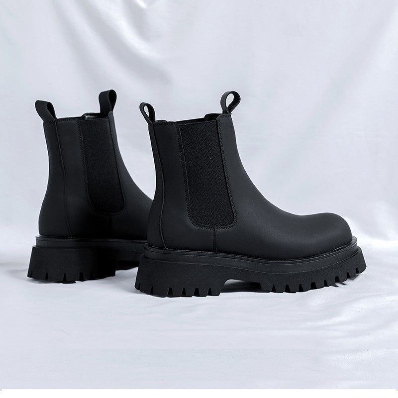 2023 Platform Black High Top Boots WMen High Heel Genuine Leather Ankle Chelsea Boots Men Punk Shoe Thick Bottom Botas De Mujer