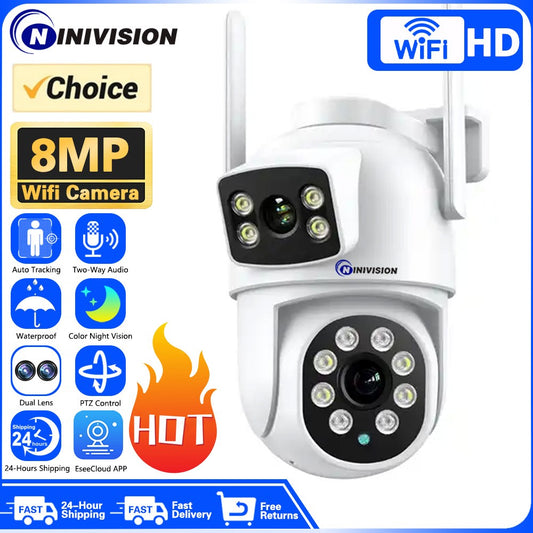 BESDER 4K 8MP Wifi Camera PTZ Outdoor Dual Screens Human Detection Dual Lenses 4MP Security Protection IP Camera Audio iCSee App